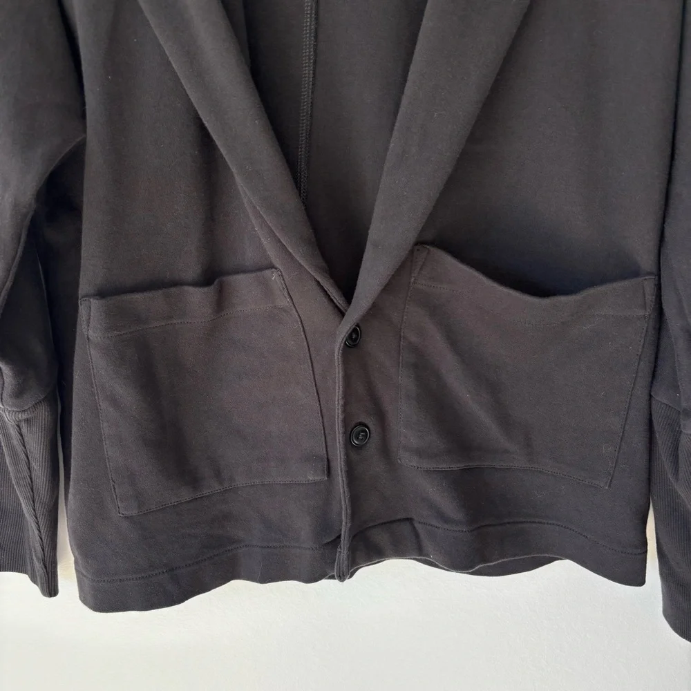 Pact Organic Cotton Airplane Relaxed Blazer Sweater Black Button Front Comfort